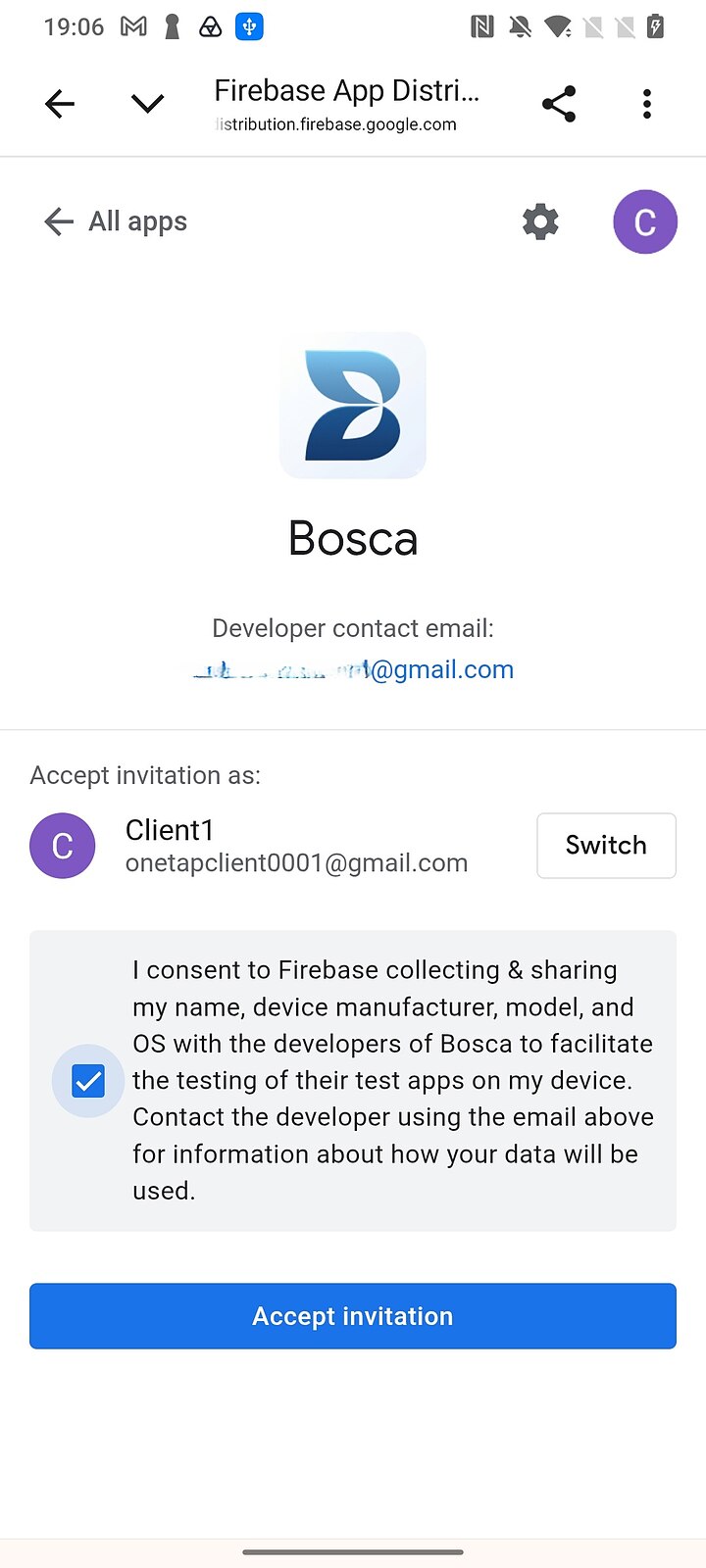 Consent box ticked and the Accept invitation button enabled