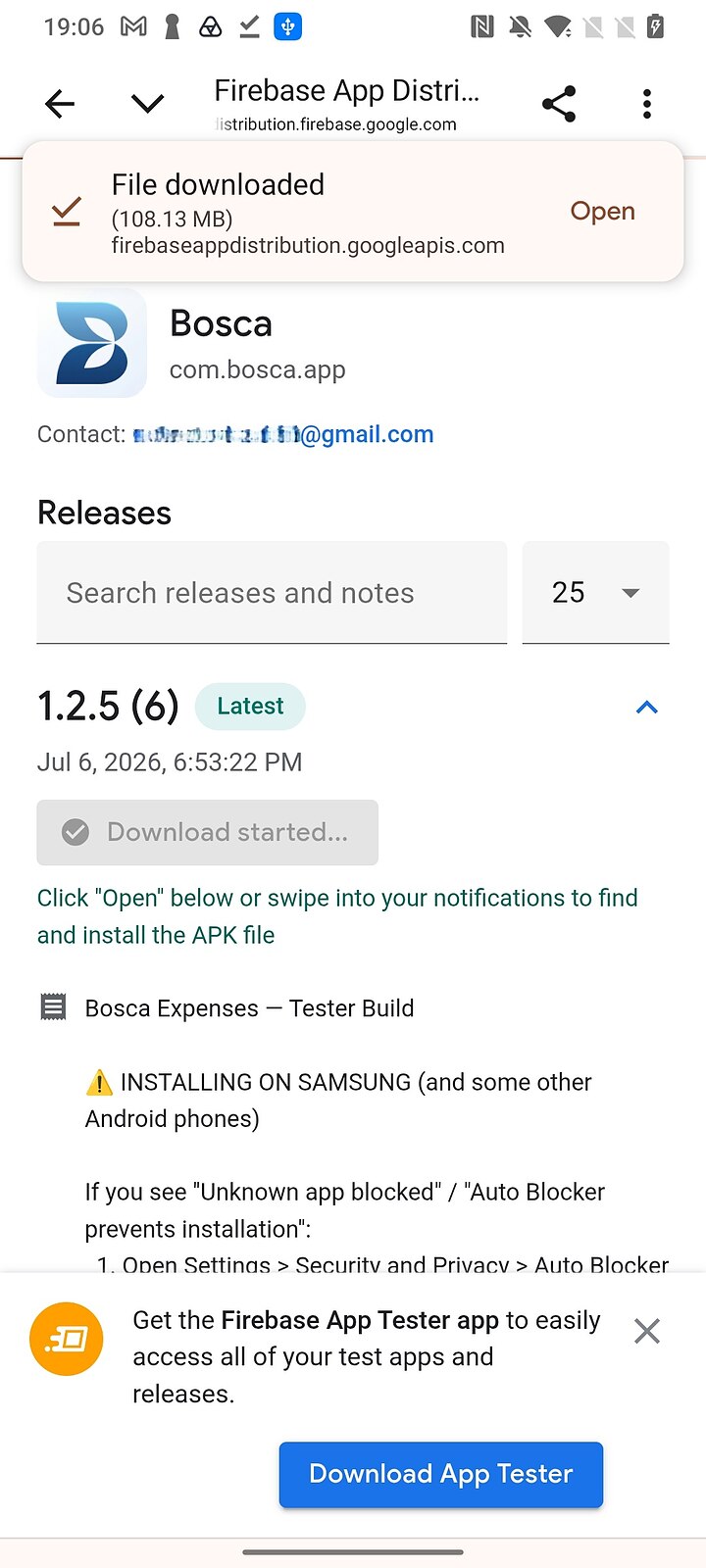 File downloaded banner with the Open button