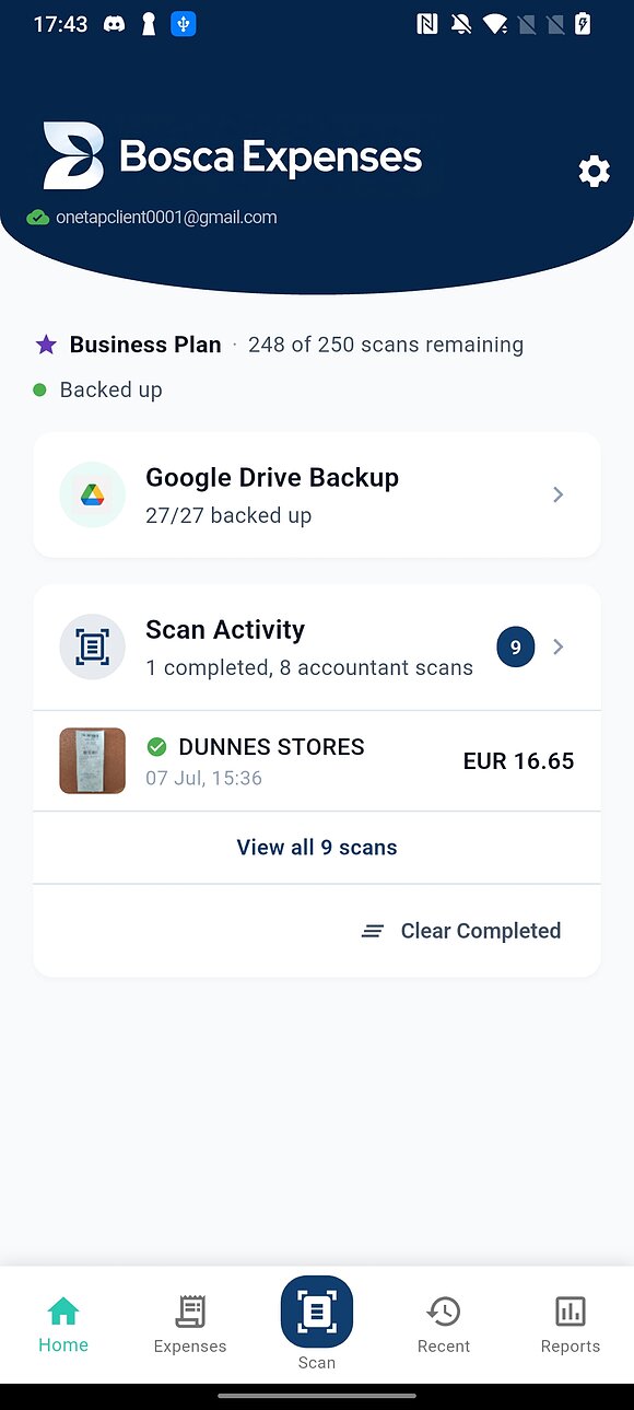 Bosca Expenses app screens