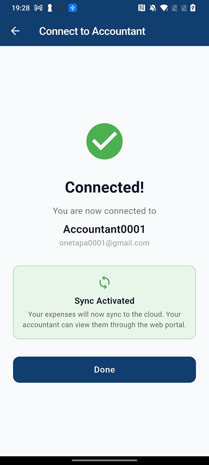 Connected confirmation screen showing the accountant's name and Sync Activated