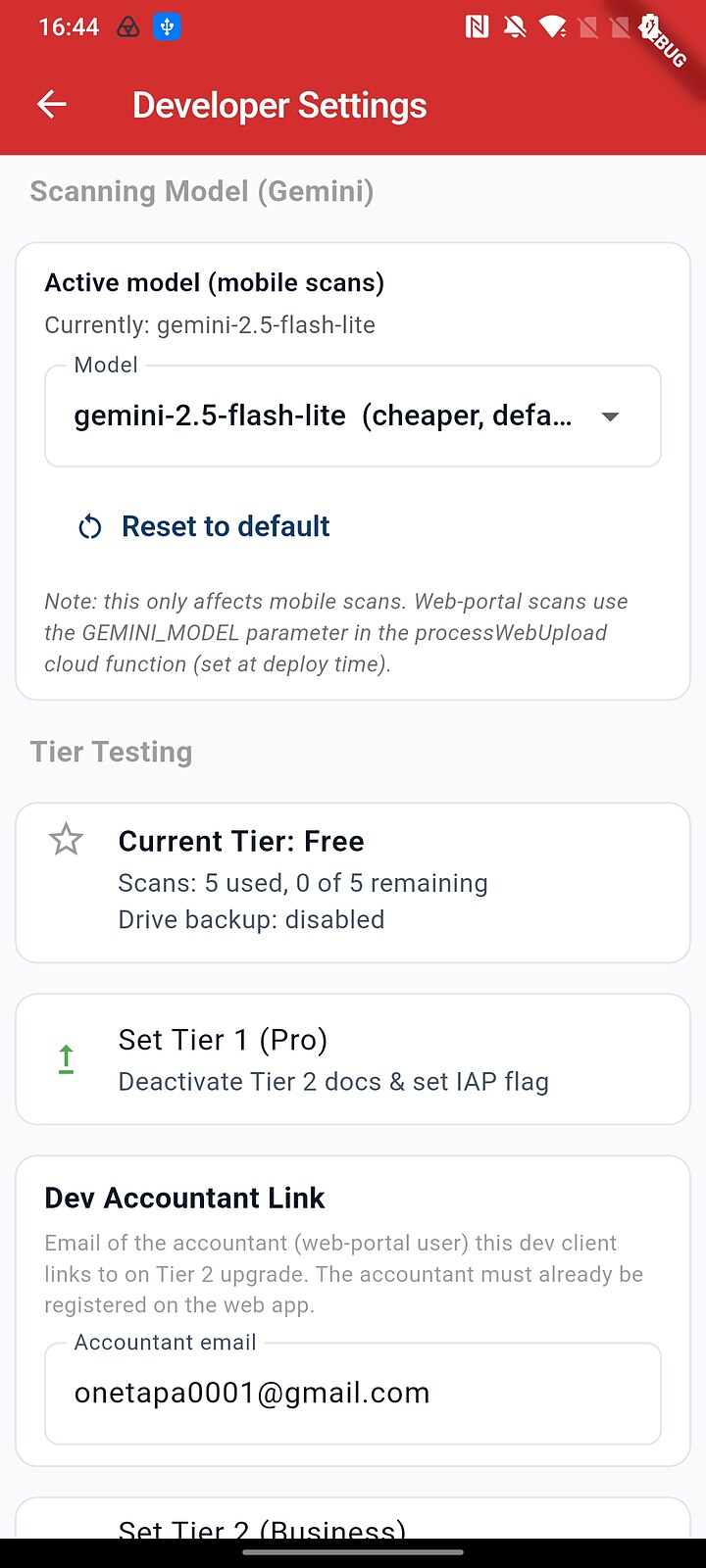 Developer Settings Tier Testing section showing current tier Free and the Set Tier 1 (Pro) button