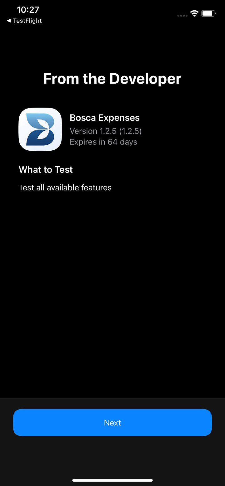 TestFlight From the Developer screen with notes on what to test
