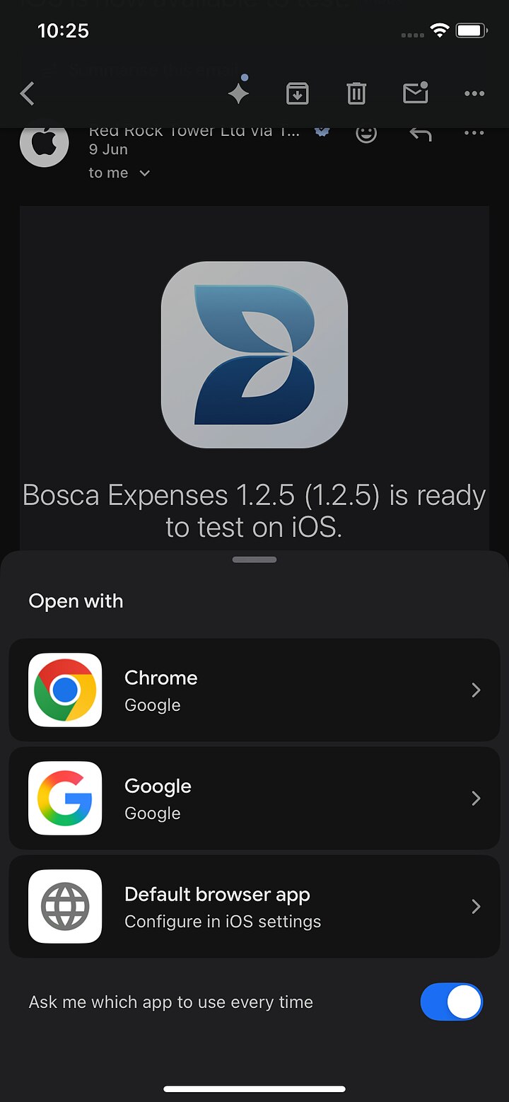 iPhone asking which browser to open the invitation link with