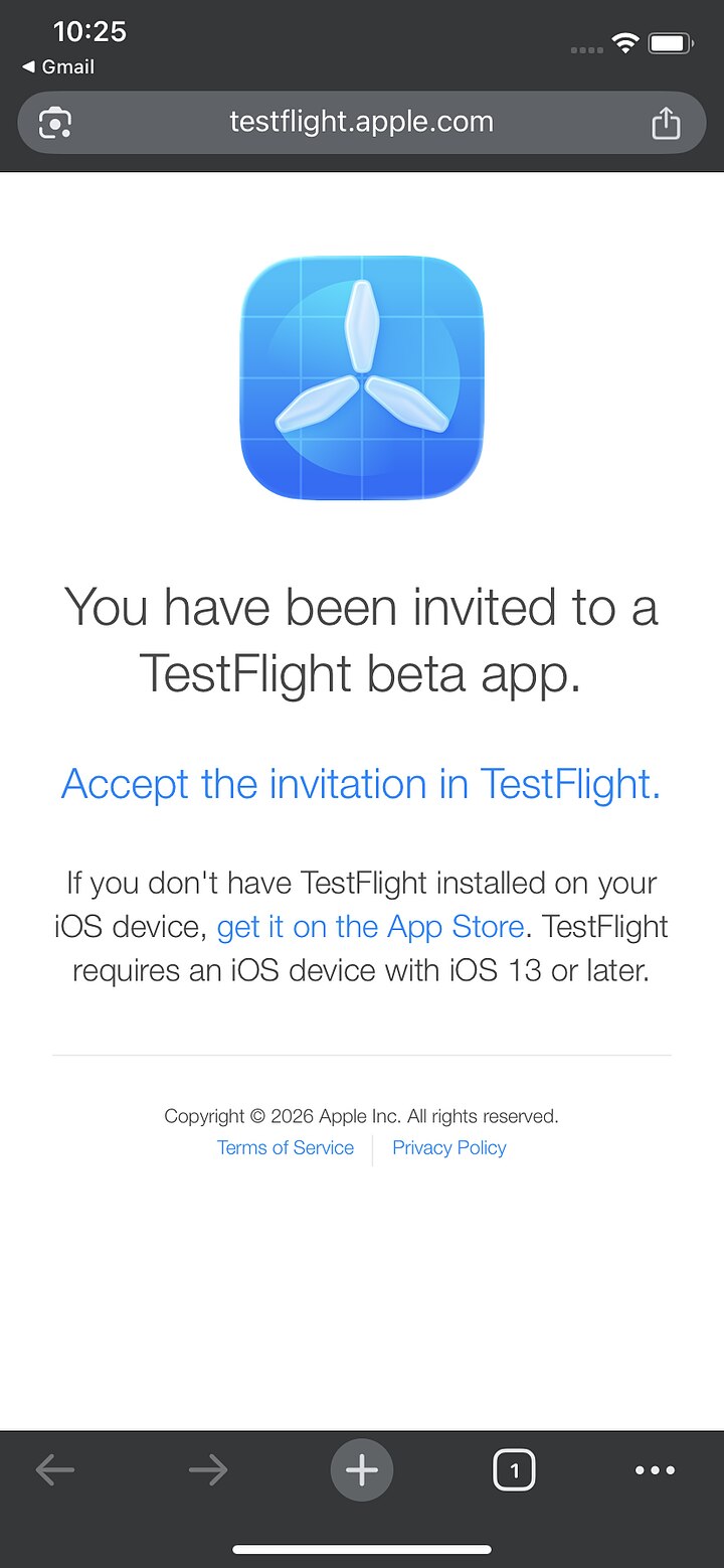 Apple's invitation page saying you have been invited to a TestFlight beta app