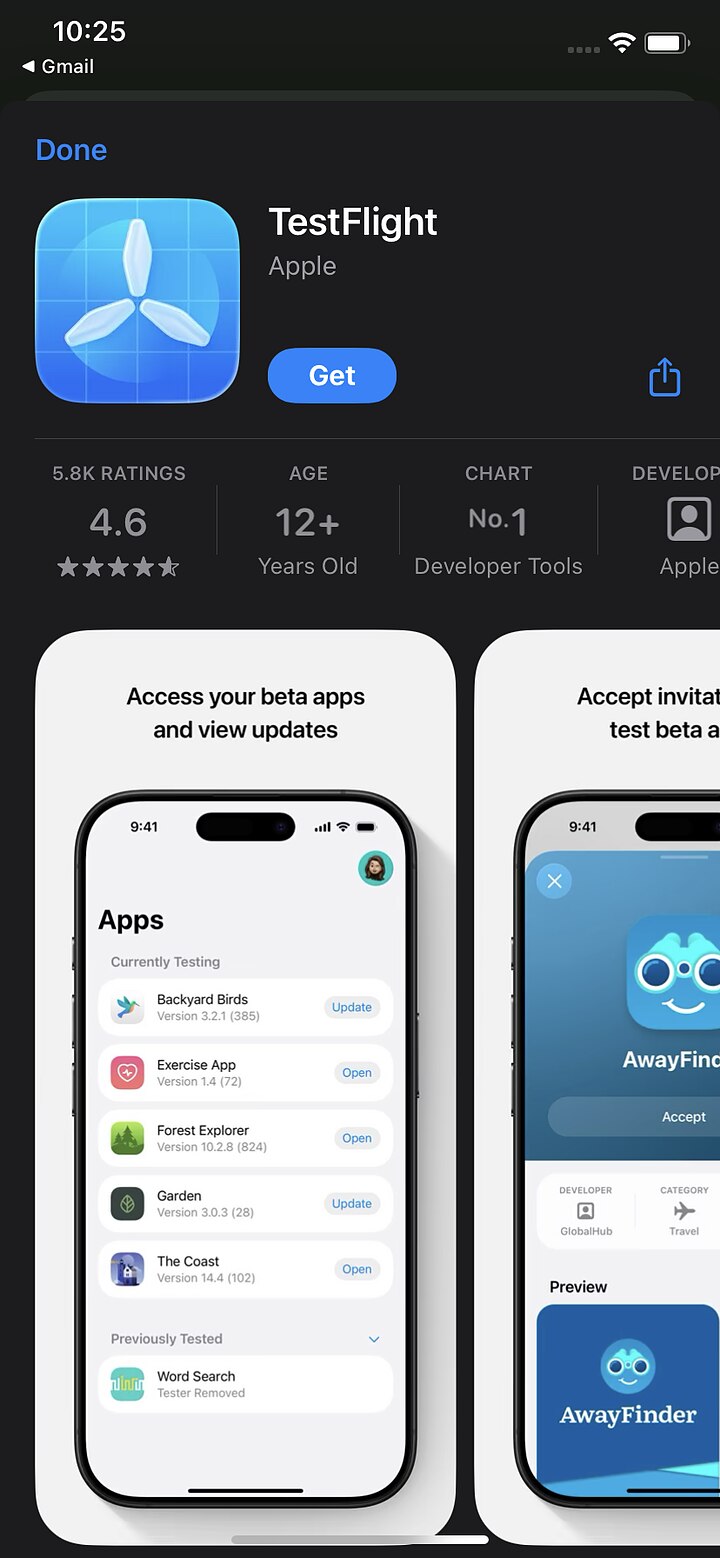 TestFlight on the App Store with the Get button
