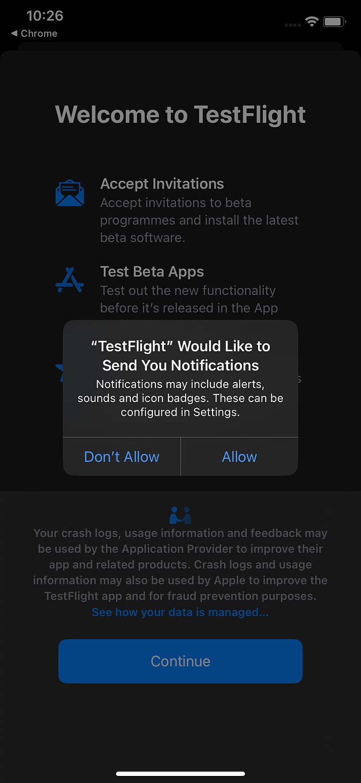 TestFlight asking permission to send notifications